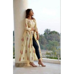 Cream Color Summer Special Middle Slit Kurti